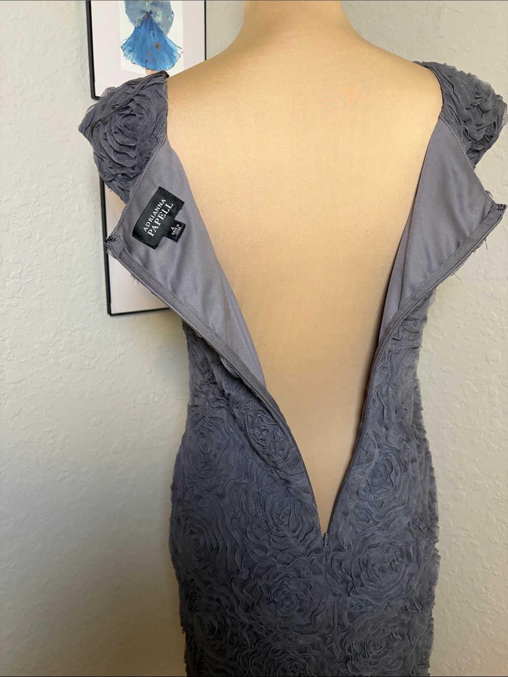 Adrianna Papell grey rosette midi sheath dress capped sleeves size 4 - Picture 8 of 9